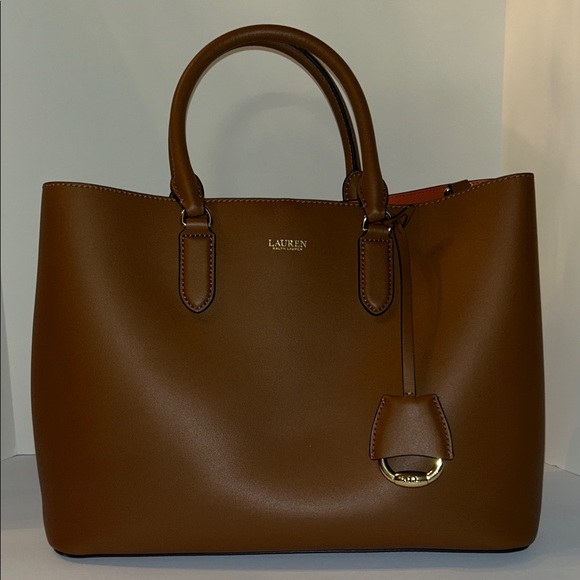 New Lauren Ralph Lauren Tan Leather Tote - Picture 3 of 9